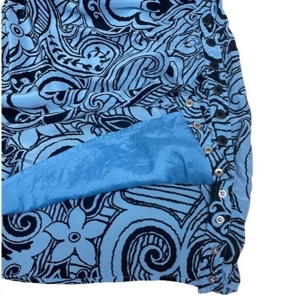 Plenty Tracy Reese Silk Mini Dress Motif Side Snap Asymmetrical Blue Mod Size 6 - Picture 6 of 11